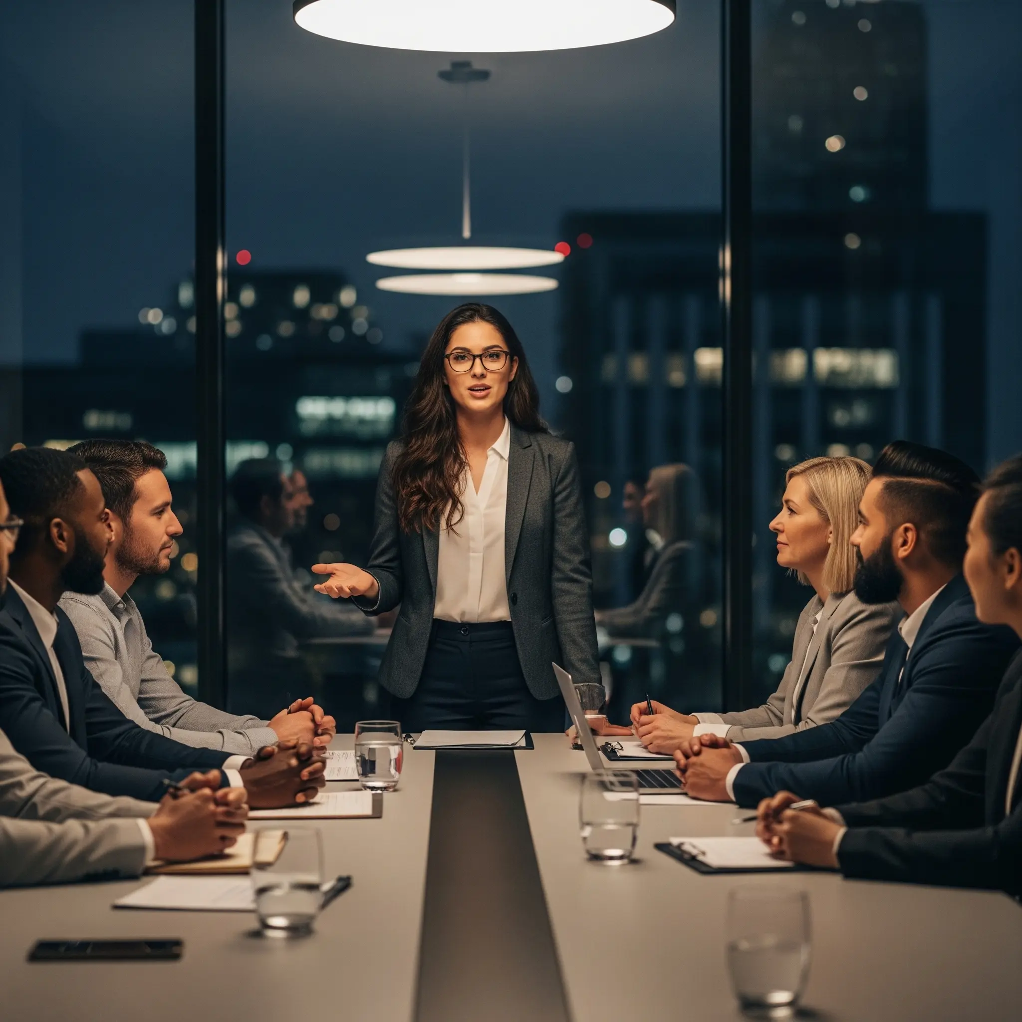 A woman in a leadership meeting.